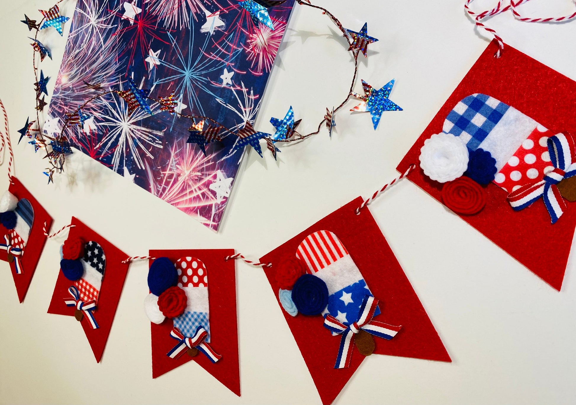 Patriotic Popsicle Summer Felt Banner Garland Bunting Wall Hanging Decoration for Independence Day & Fourth of July