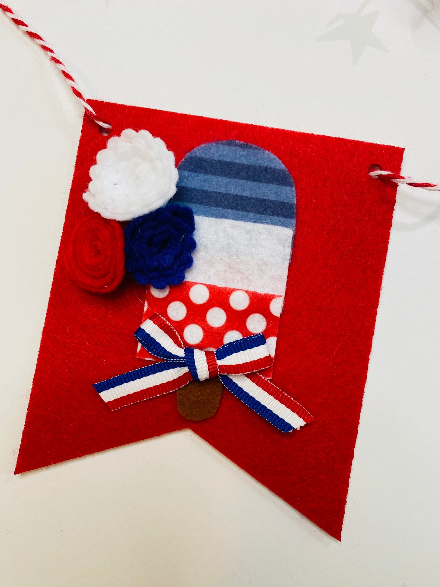 Patriotic Popsicle Summer Felt Banner Garland Bunting Wall Hanging Decoration for Independence Day & Fourth of July