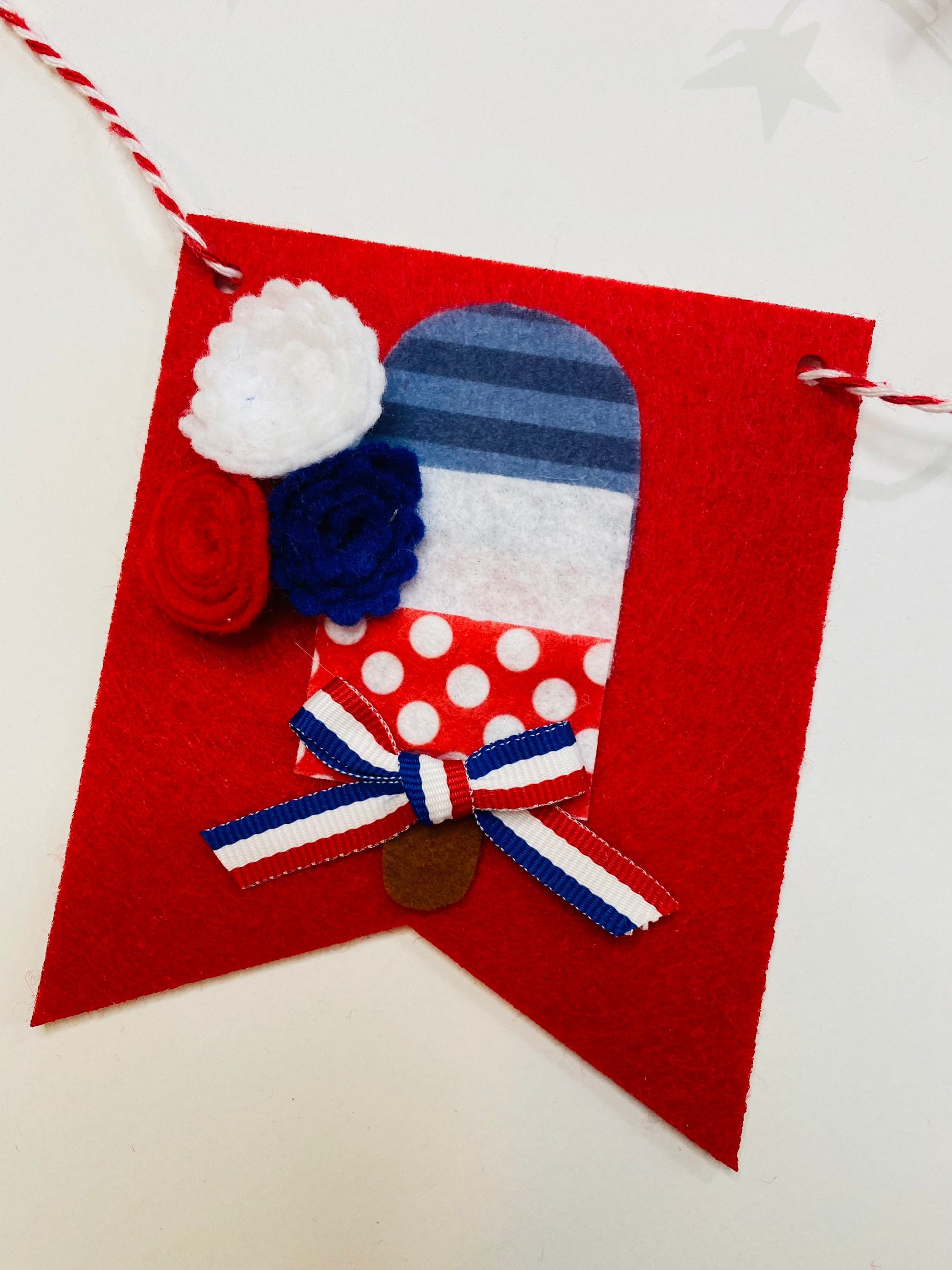 Patriotic Popsicle Summer Felt Banner Garland Bunting Wall Hanging Decoration for Independence Day & Fourth of July