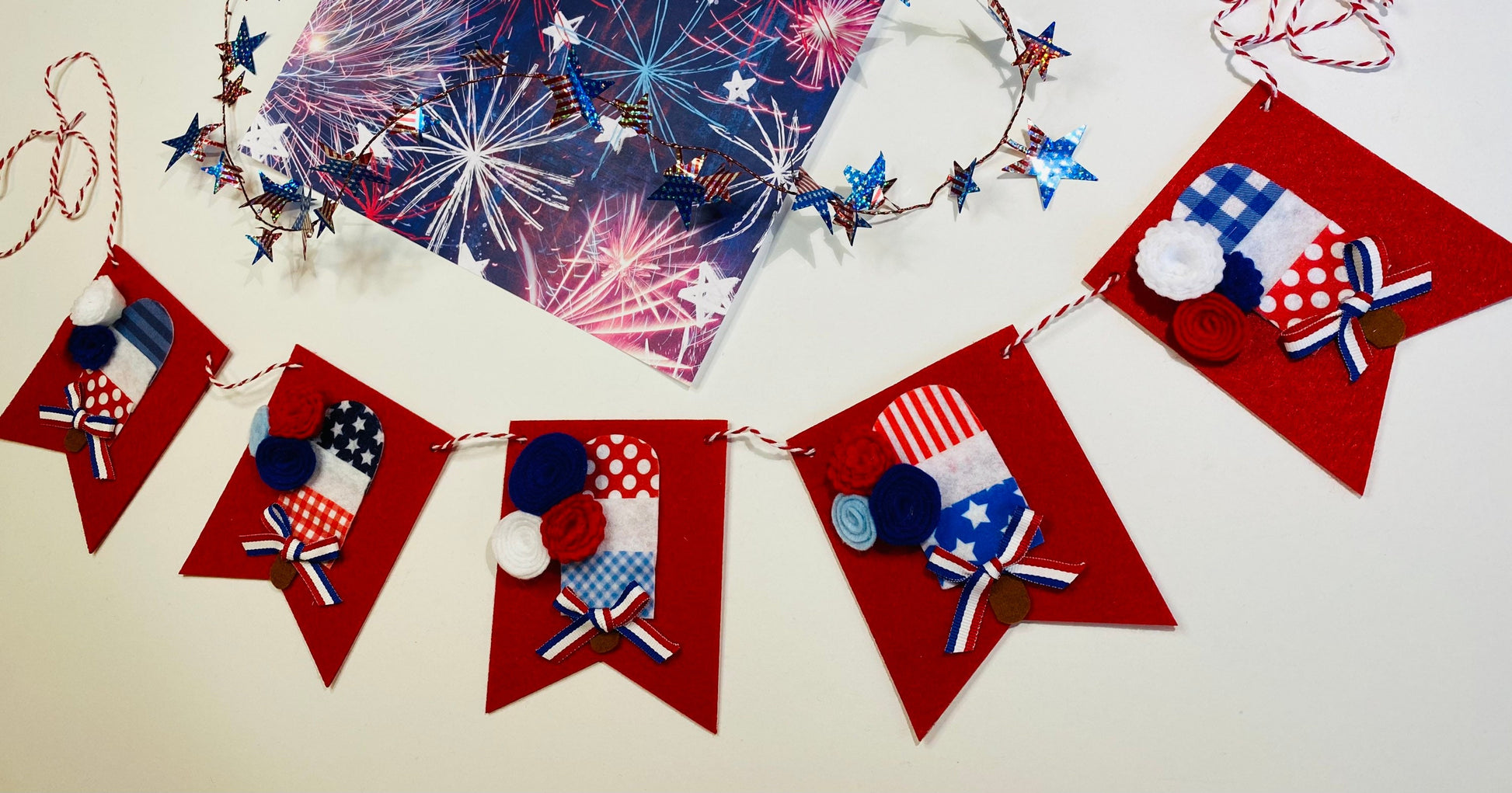 Patriotic Popsicle Summer Felt Banner Garland Bunting Wall Hanging Decoration for Independence Day & Fourth of July