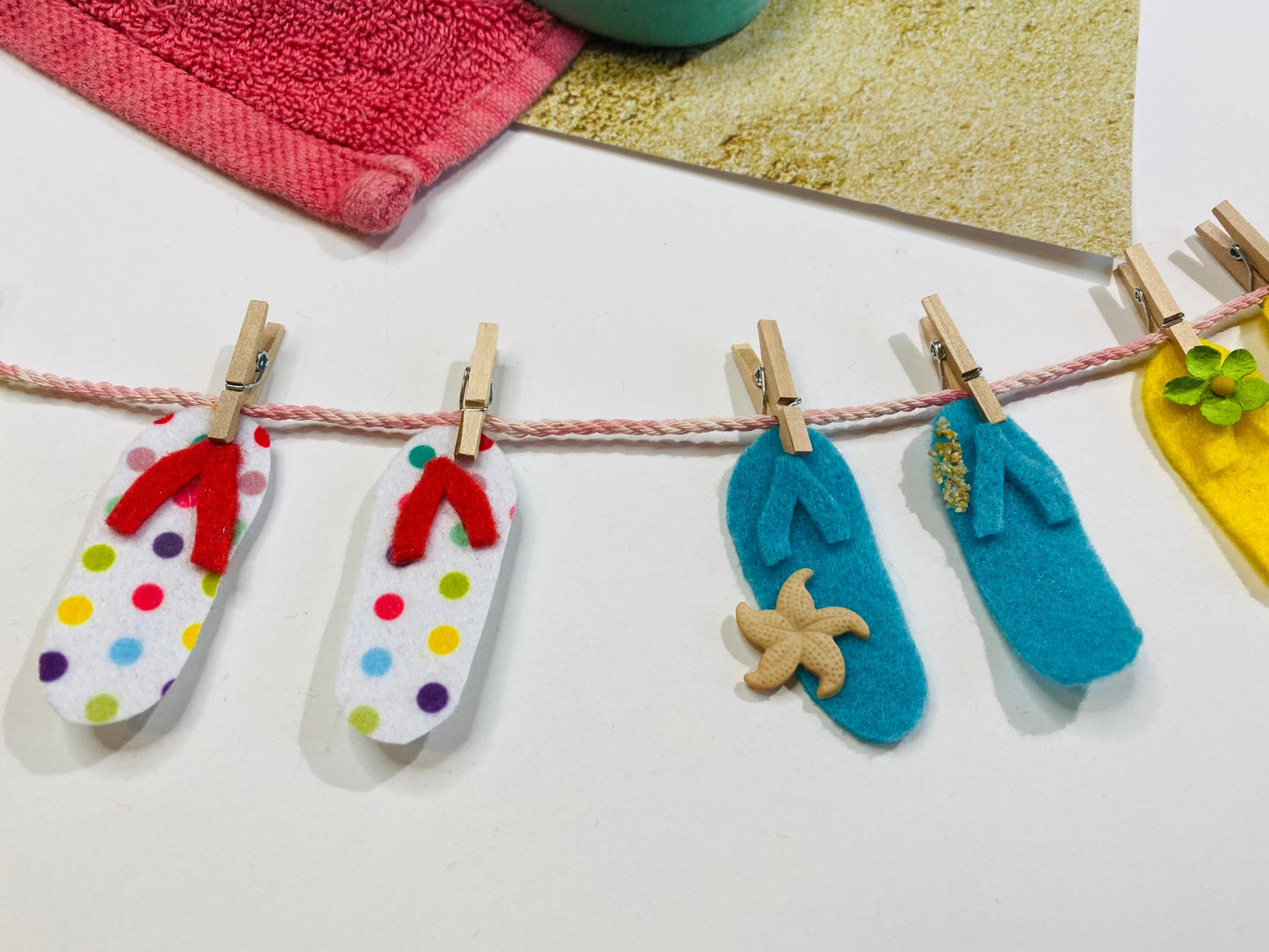 Summer Beach Flip Flop Miniature Felt Clothesline Banner Garland Bunting Wall Hanging Decoration
