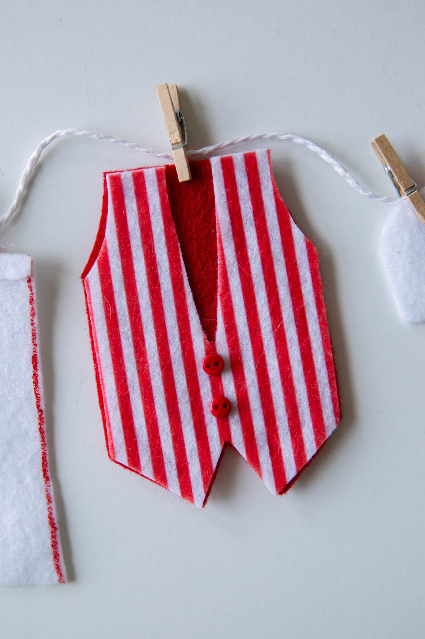 Candy Striper Soda Shop Man Miniature Felt Clothesline Banner Bunting Garland Wall Hanging Decoration
