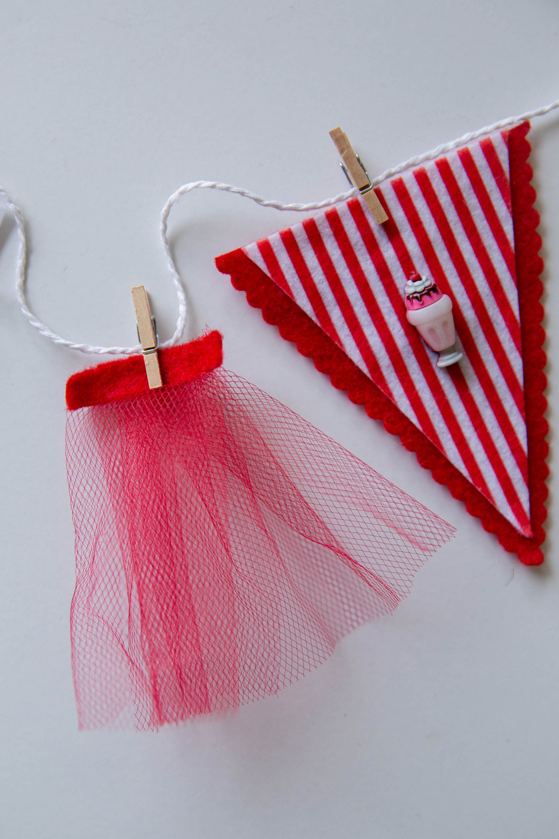 Soda Fountain Candy Striper Girl's Felt Clothesline Banner Garland Bunting Wall Hanging Decoration