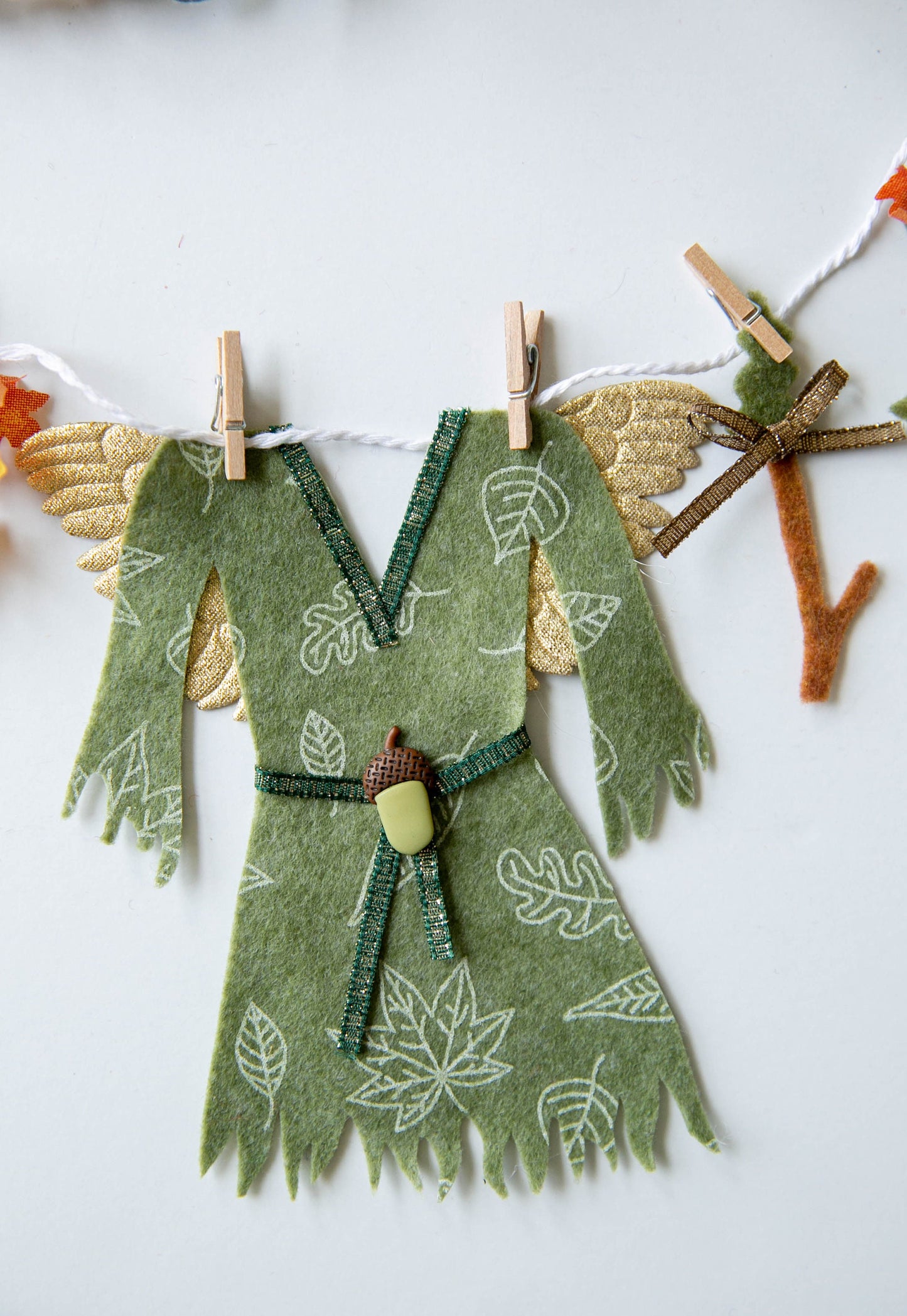 Fall Autumn Fairy Angel Miniature Felt Clothesline Banner Garland Bunting Wall Hanging Decoration