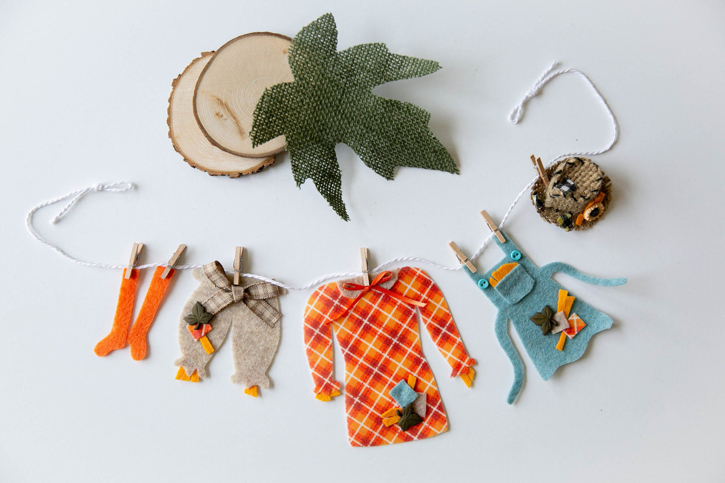 Scarecrow Lady Miniature Felt Clothesline Banner Fall Bunting Autumn Garland Wall Hanging Harvest Decoration