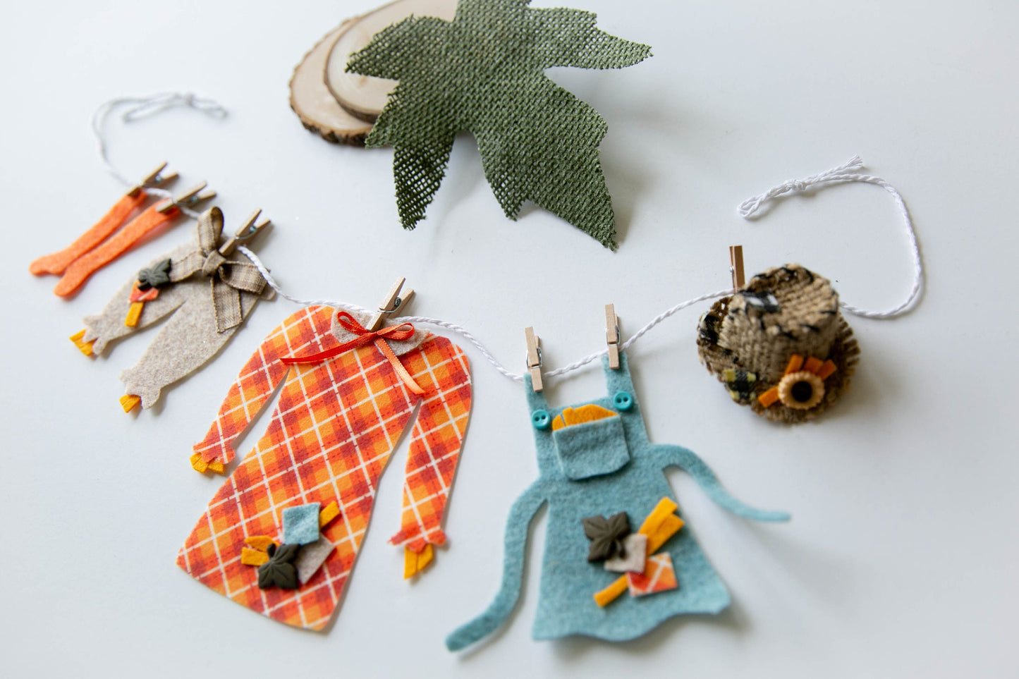 Scarecrow Lady Miniature Felt Clothesline Banner Fall Bunting Autumn Garland Wall Hanging Harvest Decoration