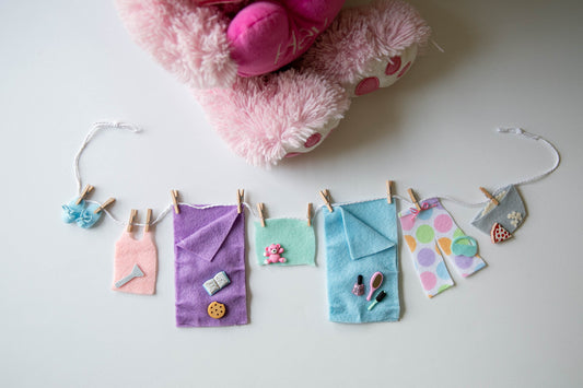 Girl's Slumber Party Sleepover Miniature Felt Clotheslines Banner Bunting Garland Wall Hanging Decoration