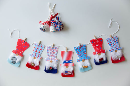 Patriotic USA Fourth of July Independence Day Gnome Felt Banner Garland Bunting Wall Hanging Decoration