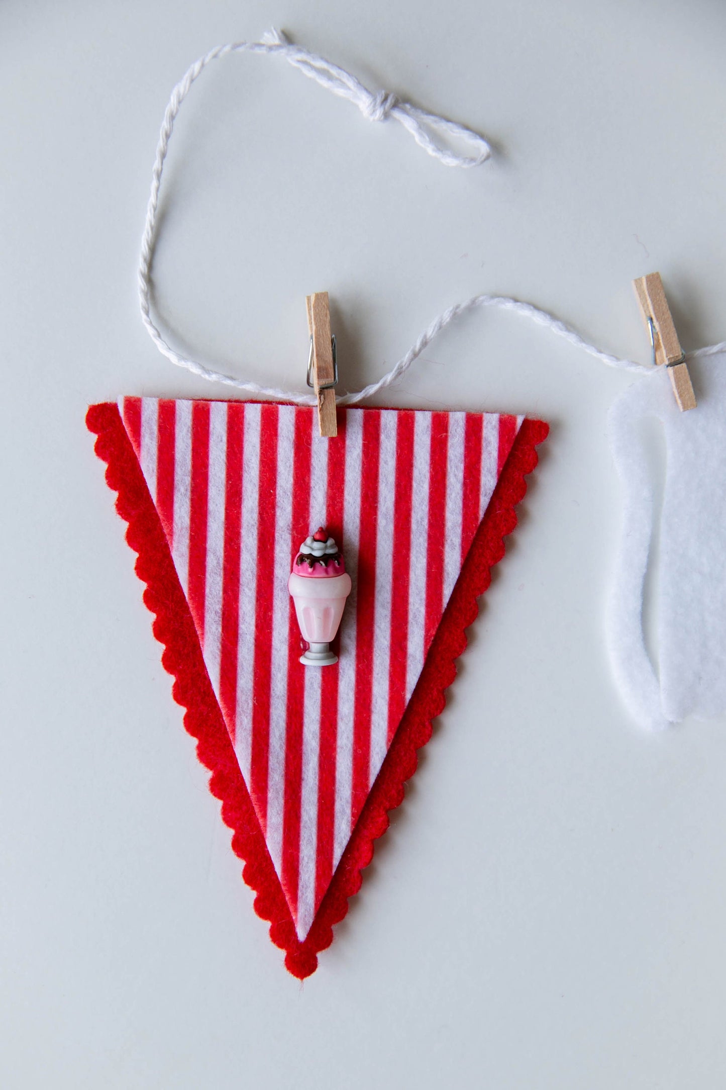 Soda Fountain Candy Striper Girl's Felt Clothesline Banner Garland Bunting Wall Hanging Decoration