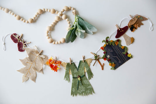 Fall Autumn Fairy Angel Miniature Felt Clothesline Banner Garland Bunting Wall Hanging Decoration