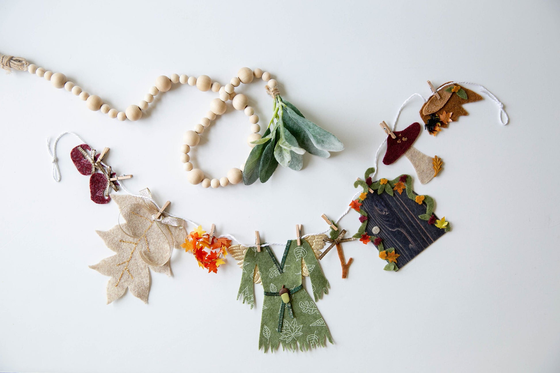 Fall Autumn Fairy Angel Miniature Felt Clothesline Banner Garland Bunting Wall Hanging Decoration