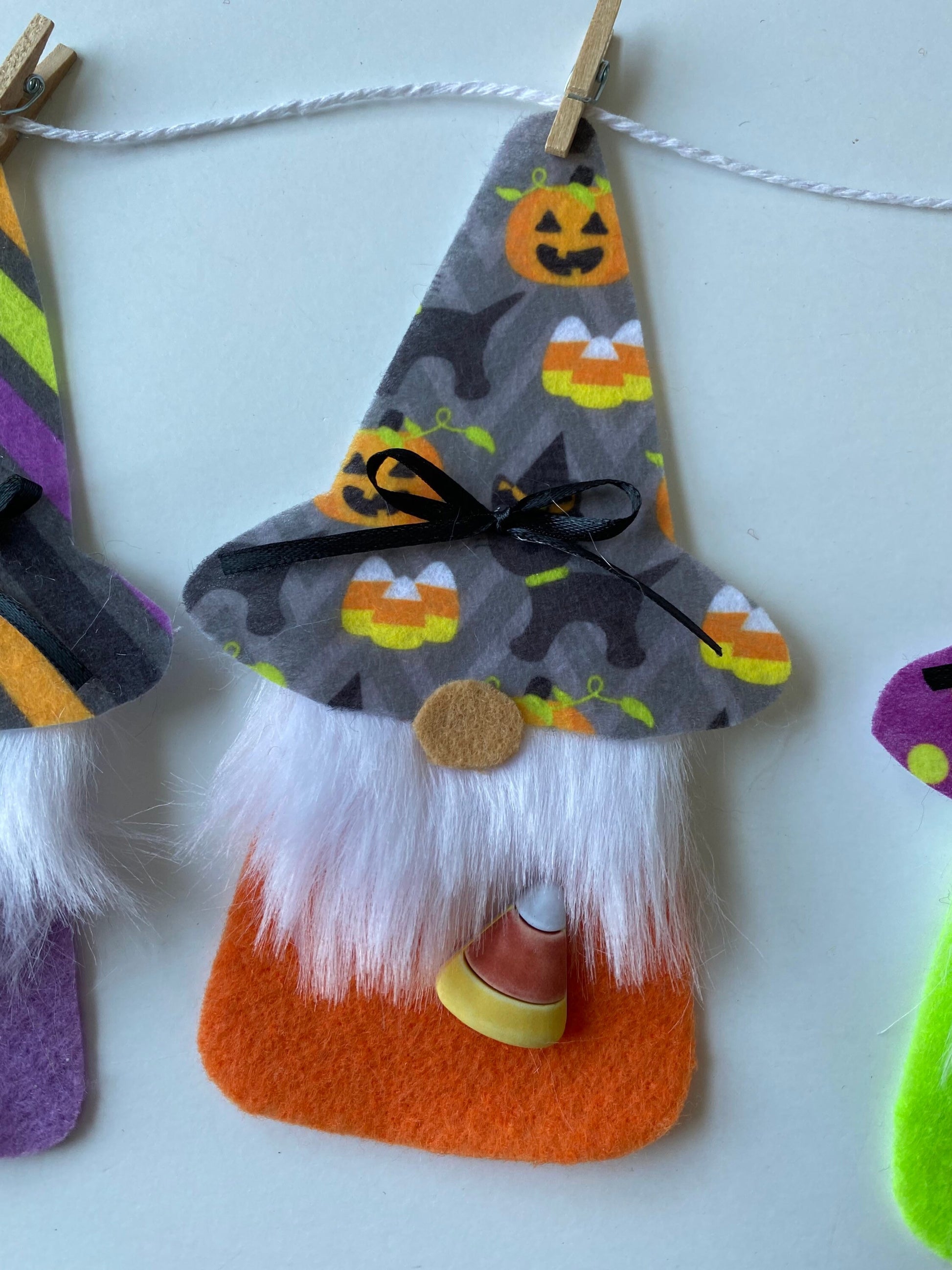 Halloween Gnomes with Beards Felt Banner with Witch Hats Bunting Garland Wall Hanging Decoration
