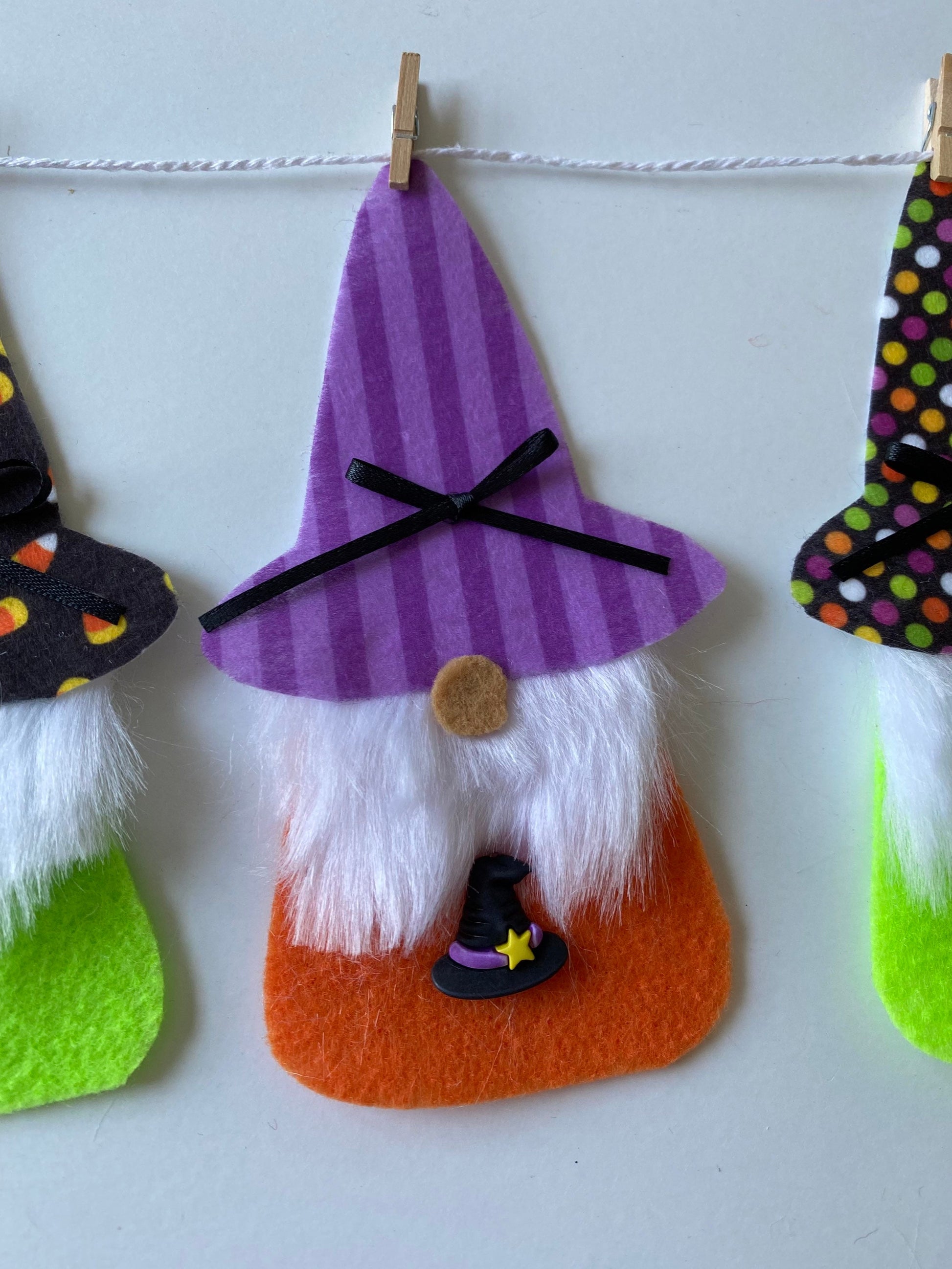 Halloween Gnomes with Beards Felt Banner with Witch Hats Bunting Garland Wall Hanging Decoration