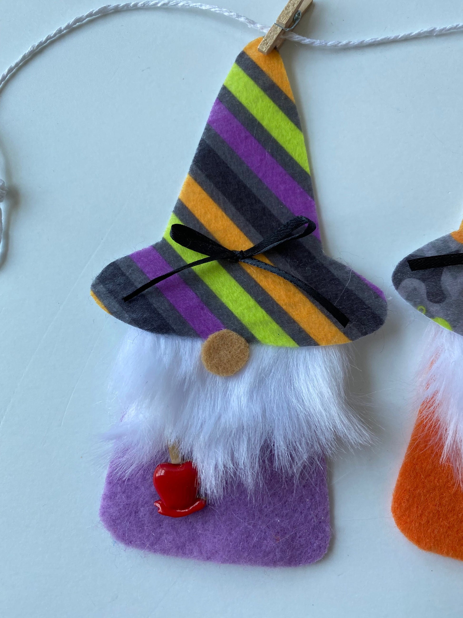 Halloween Gnomes with Beards Felt Banner with Witch Hats Bunting Garland Wall Hanging Decoration