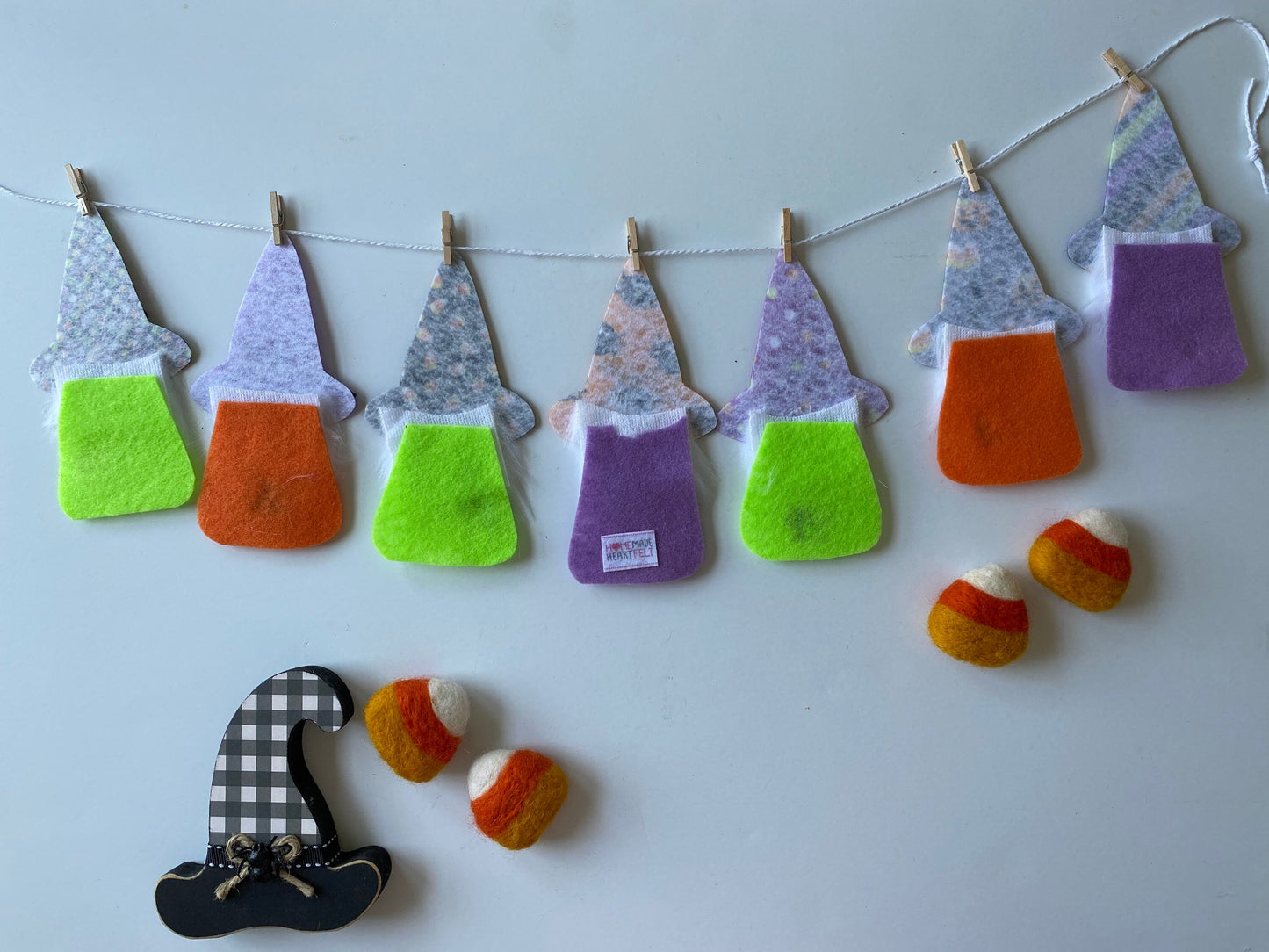 Halloween Gnomes with Beards Felt Banner with Witch Hats Bunting Garland Wall Hanging Decoration