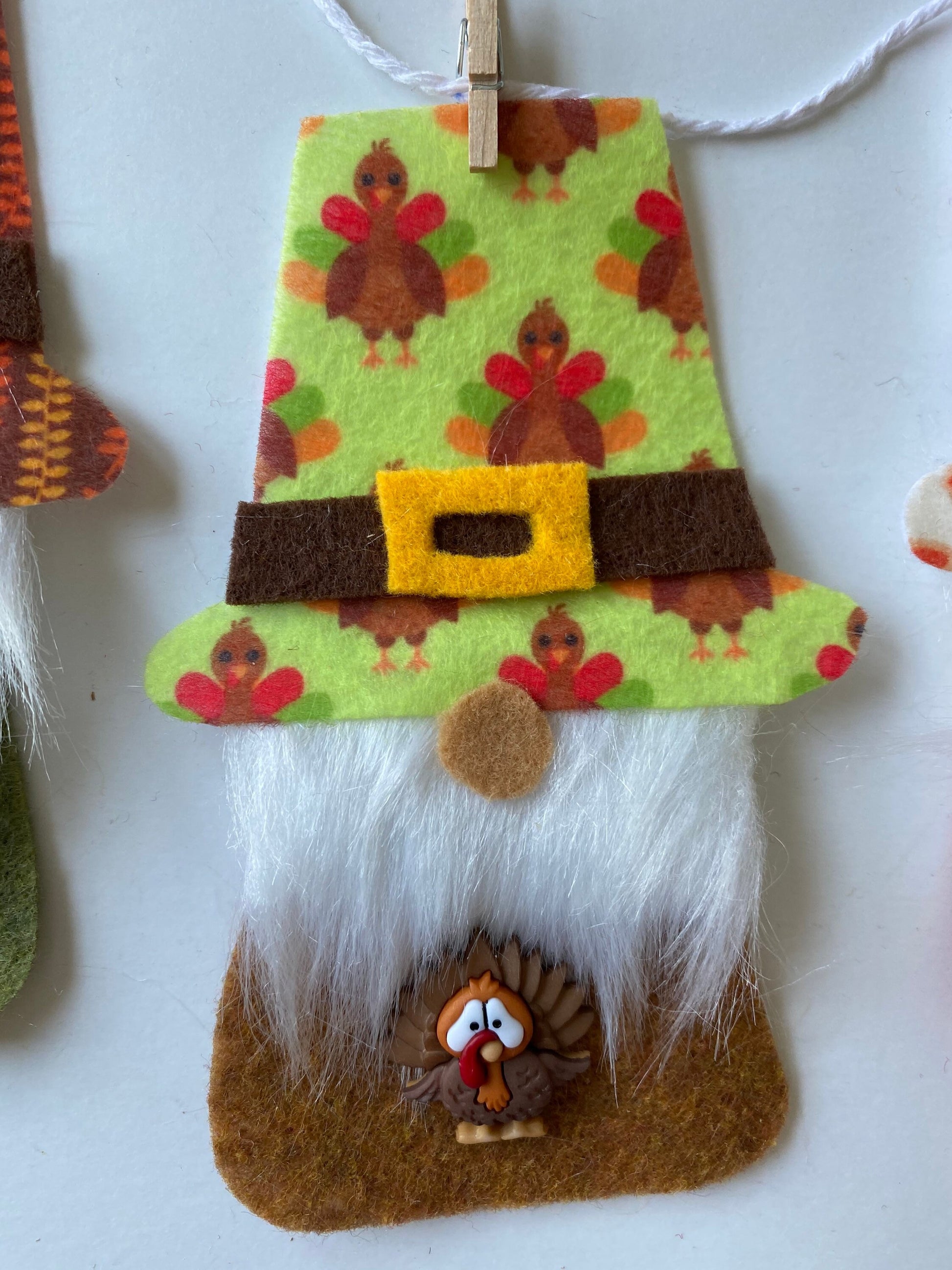 Thanksgiving Pilgrim Gnomes with Beards Felt Miniature Banner Garland Bunting Wall Hanging Decoration