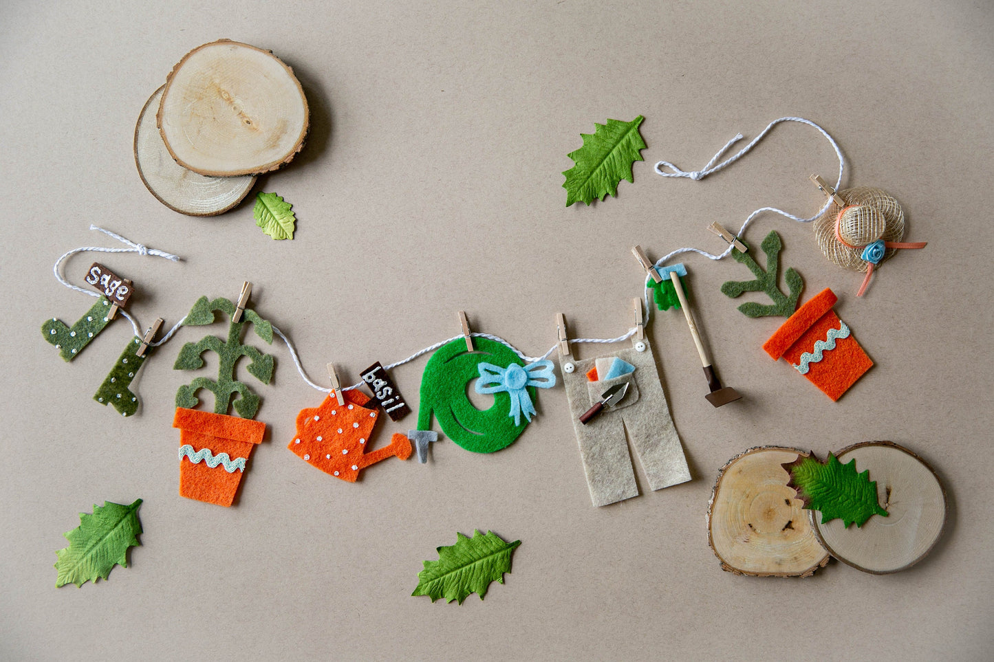 Set of 12 Miniature Felt Clothesline Banners for Every Month of the Year