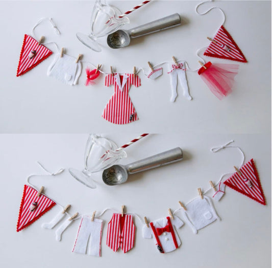 Candy Striper Soda Fountain Shop Costume Miniature Felt Retro Clothesline Banner Bunting Wall Hanging Decoration Decoration for Parties