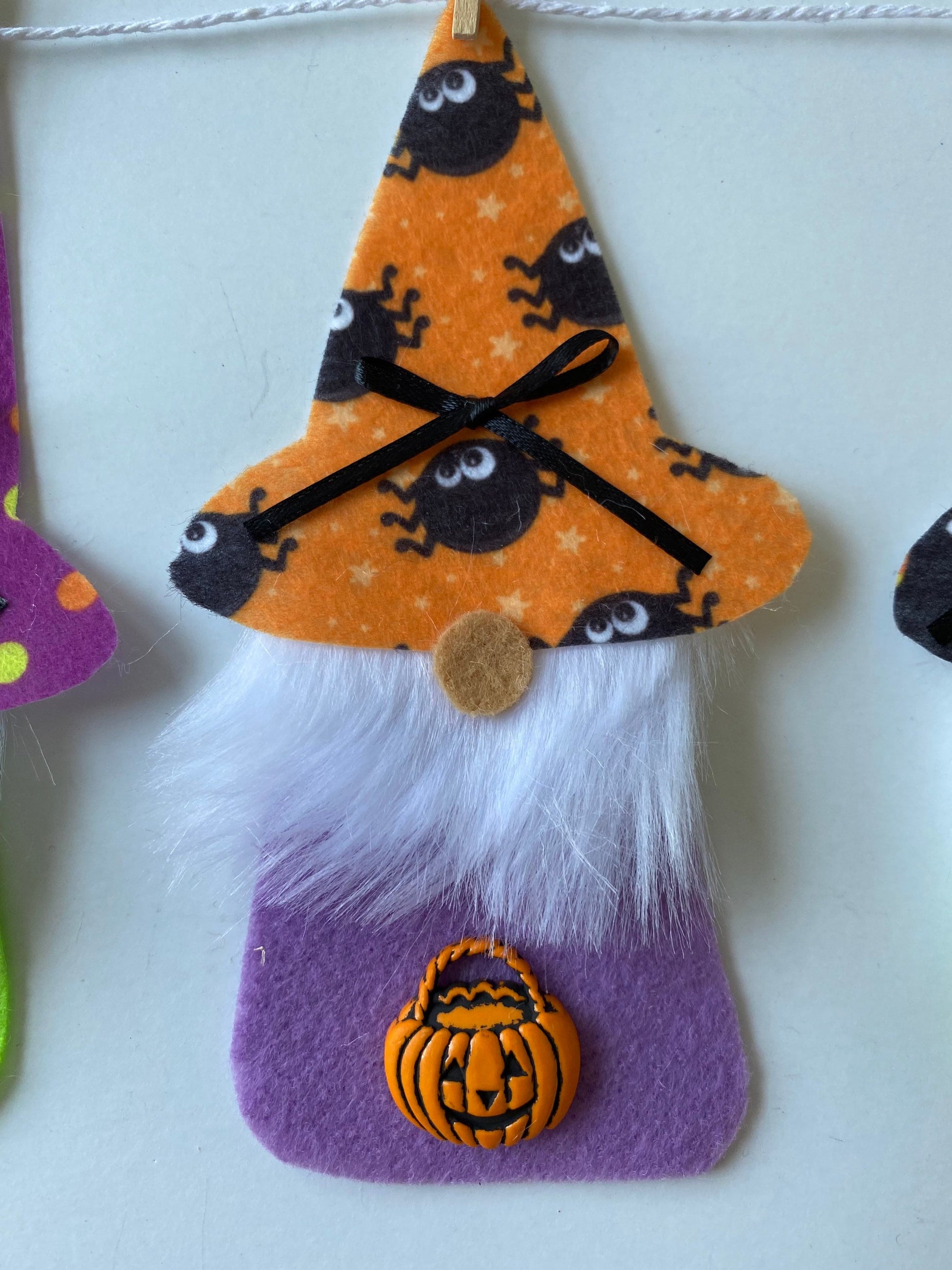 Halloween Gnomes with Beards Felt Banner with Witch Hats Bunting Garland Wall Hanging Decoration