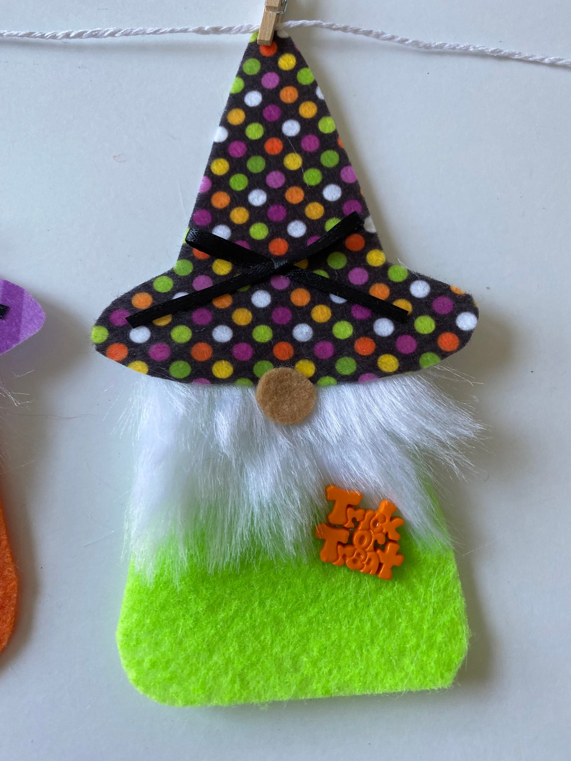 Halloween Gnomes with Beards Felt Banner with Witch Hats Bunting Garland Wall Hanging Decoration