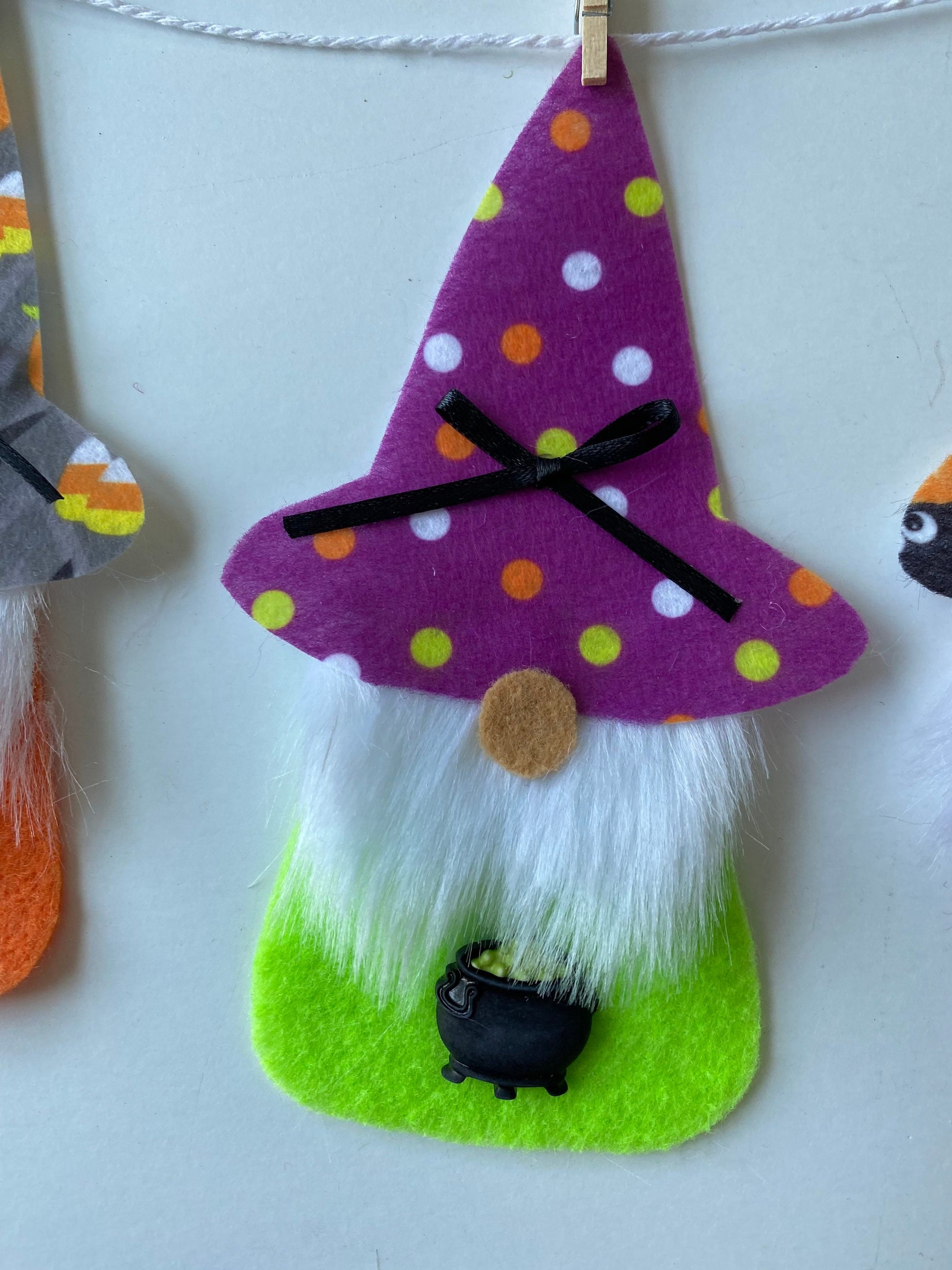 Halloween Gnomes with Beards Felt Banner with Witch Hats Bunting Garland Wall Hanging Decoration