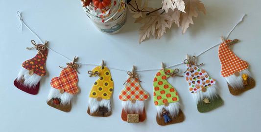 Fall Gnomes with Beards Felt Miniature Banner Garland Bunting Wall Hanging Decoration for Autumn