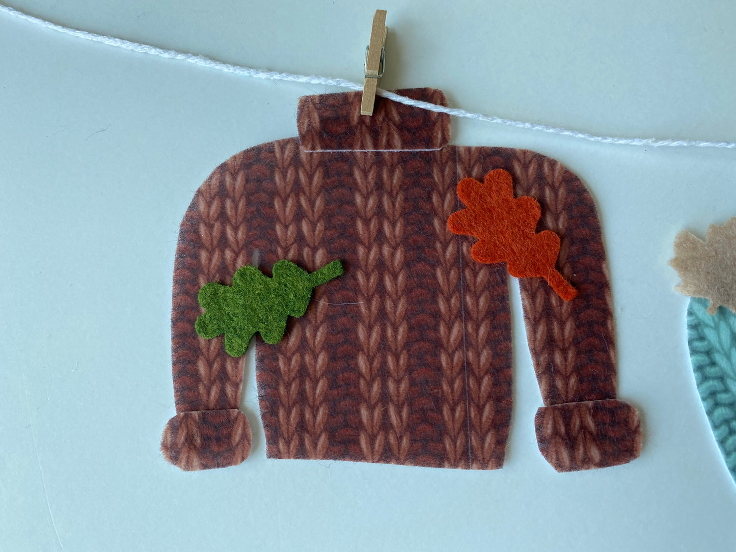 Set of 2 Fall & Winter Sweater, Miniature Felt Clothesline Banner Garland Bunting Wall Hanging Decoration