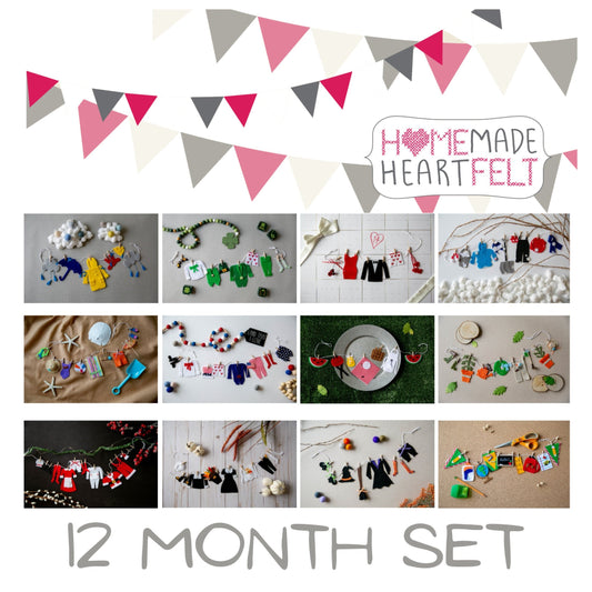Set of 12 Miniature Felt Clothesline Banners for Every Month of the Year