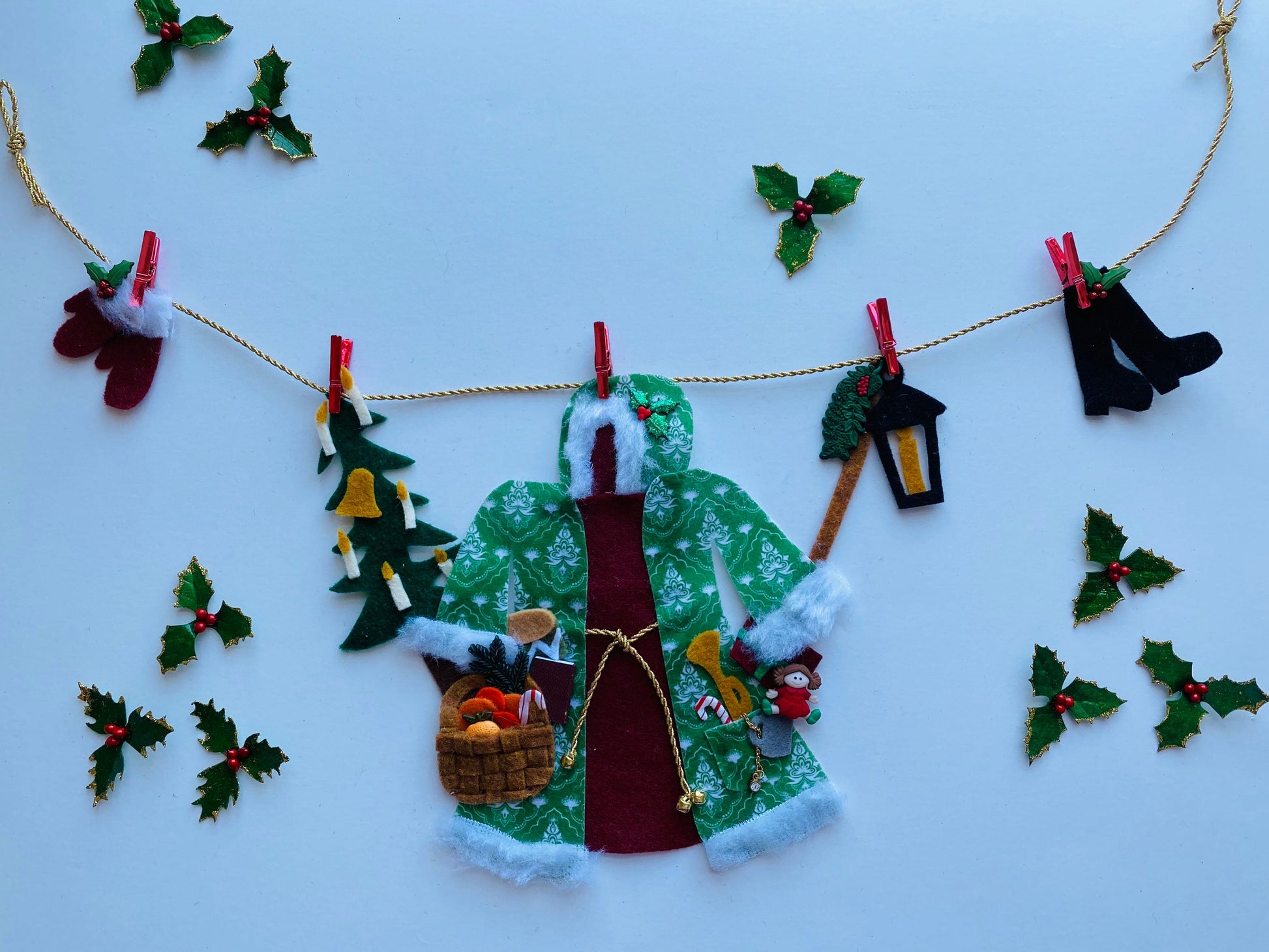 Father Christmas Felt Miniature Clothesline Banner Garland Bunting Santa Wall Hanging Decoration