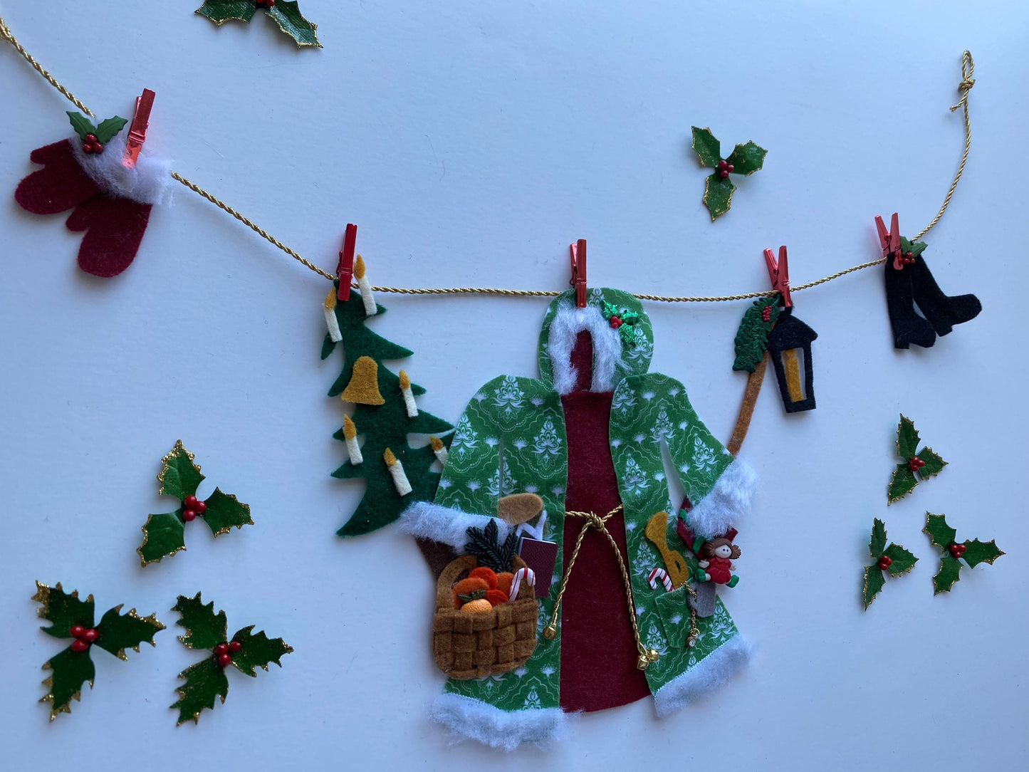 Father Christmas Felt Miniature Clothesline Banner Garland Bunting Santa Wall Hanging Decoration