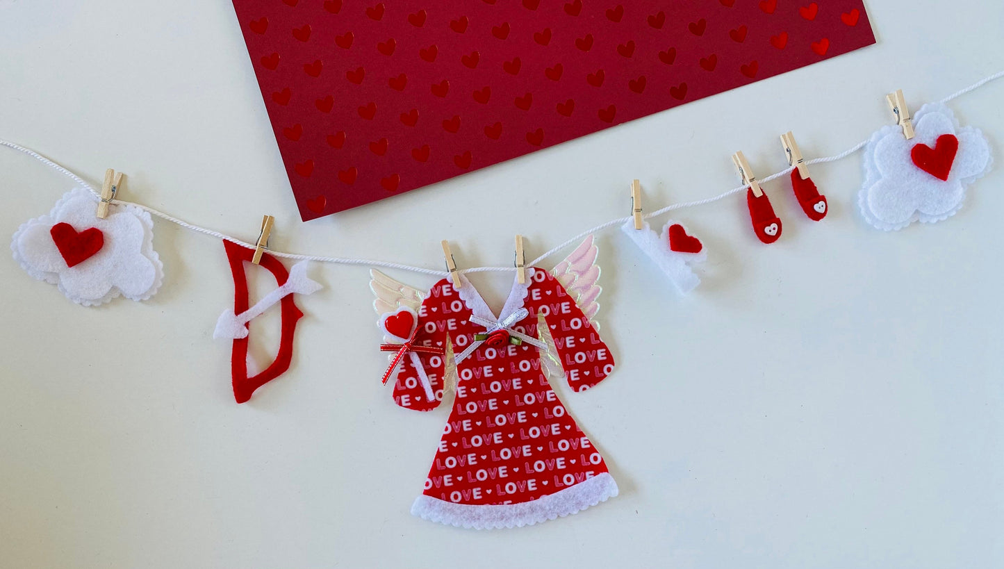 Love Fairy Valentine’s Day Angel Miniature Felt Clothesline Banner Garland Cupid Bunting Wall Hanging for Decoration