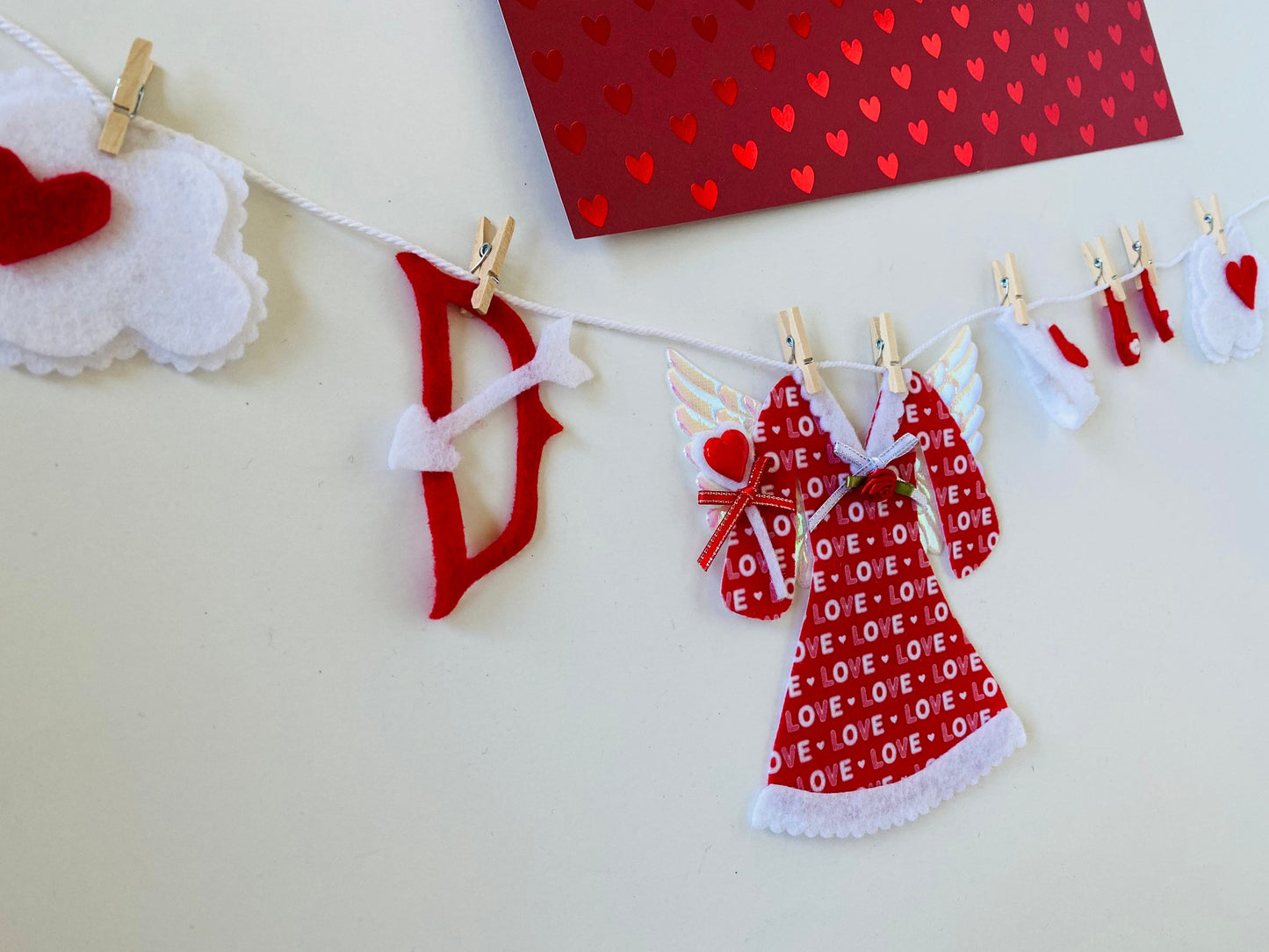 Love Fairy Valentine’s Day Angel Miniature Felt Clothesline Banner Garland Cupid Bunting Wall Hanging for Decoration