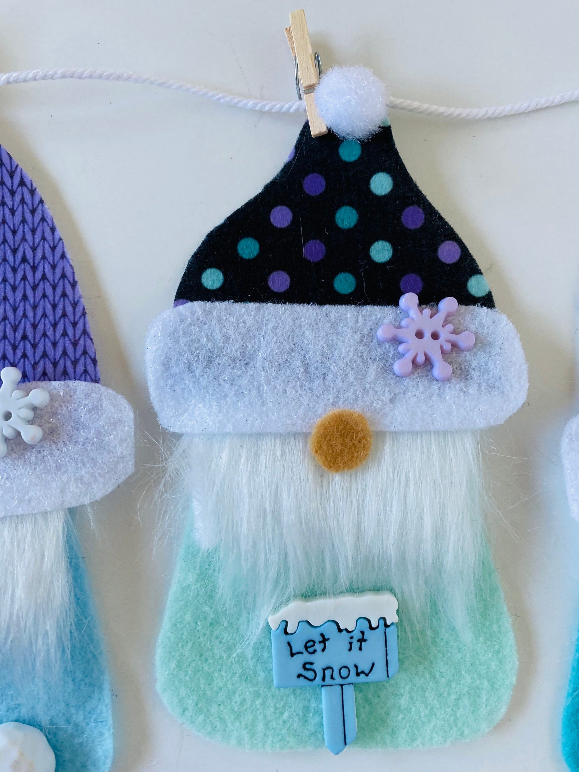 Snowy Winter Gnomes Felt Banner Garland Bunting January Wall Hanging Decoration