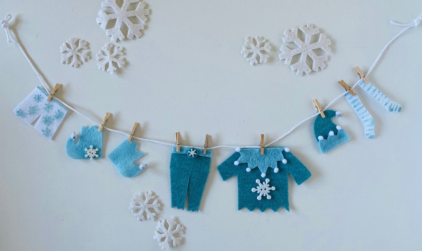 Jack Frost Miniature Felt Clothesline Banner Garland Bunting Wall Hanging Decoration for Winter