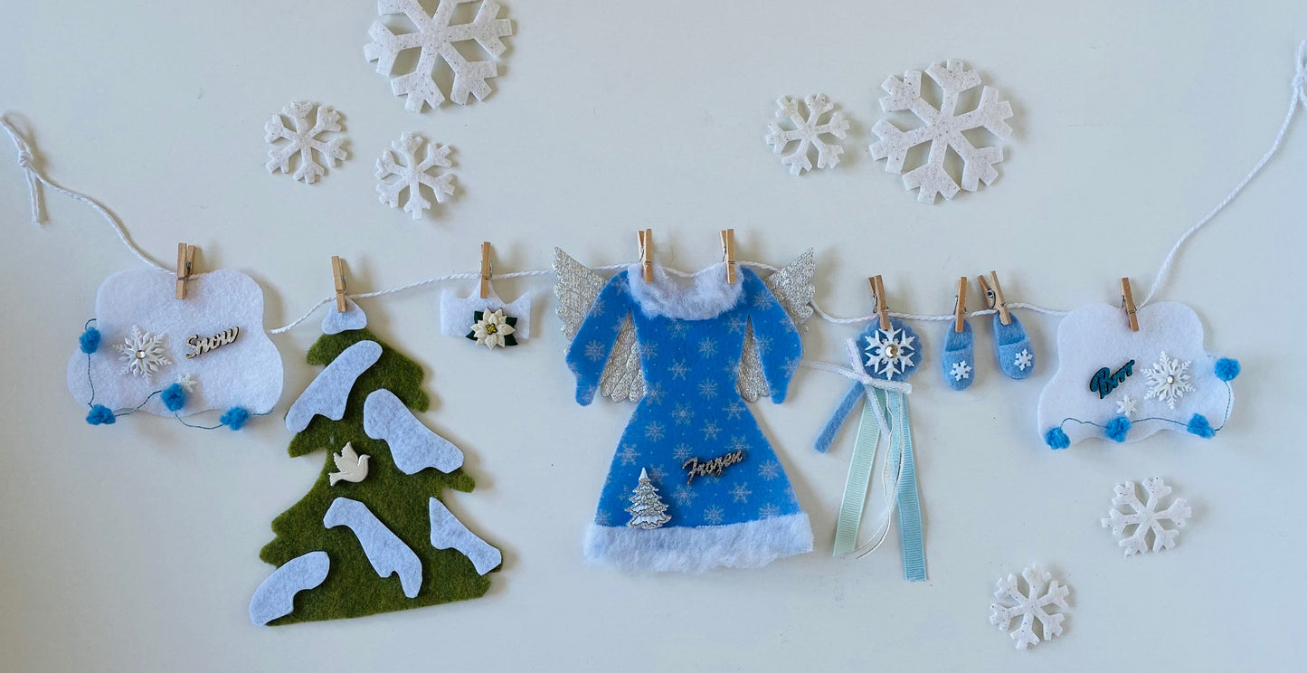 Winter Fairy Snow Angel Miniature Felt Clothesline Banner Garland Bunting Wall Hanging Decoration