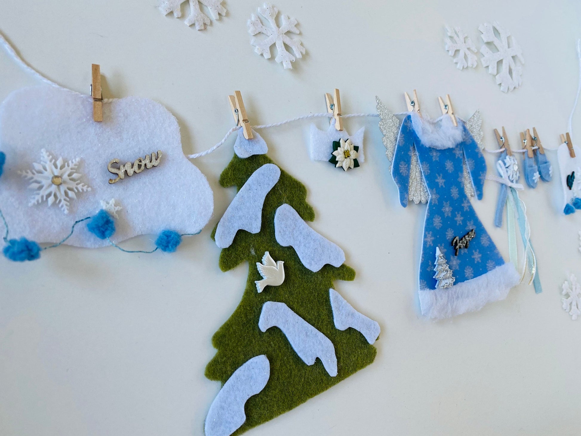 Winter Fairy Snow Angel Miniature Felt Clothesline Banner Garland Bunting Wall Hanging Decoration