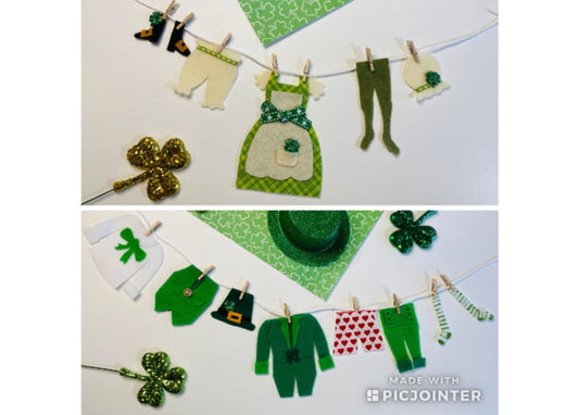 Leprechaun Man & Woman Clothesline Set of 2 Miniature Felt Clothesline Banner Garland Bunting Wall Hanging Decorations for St. Patrick’s Day