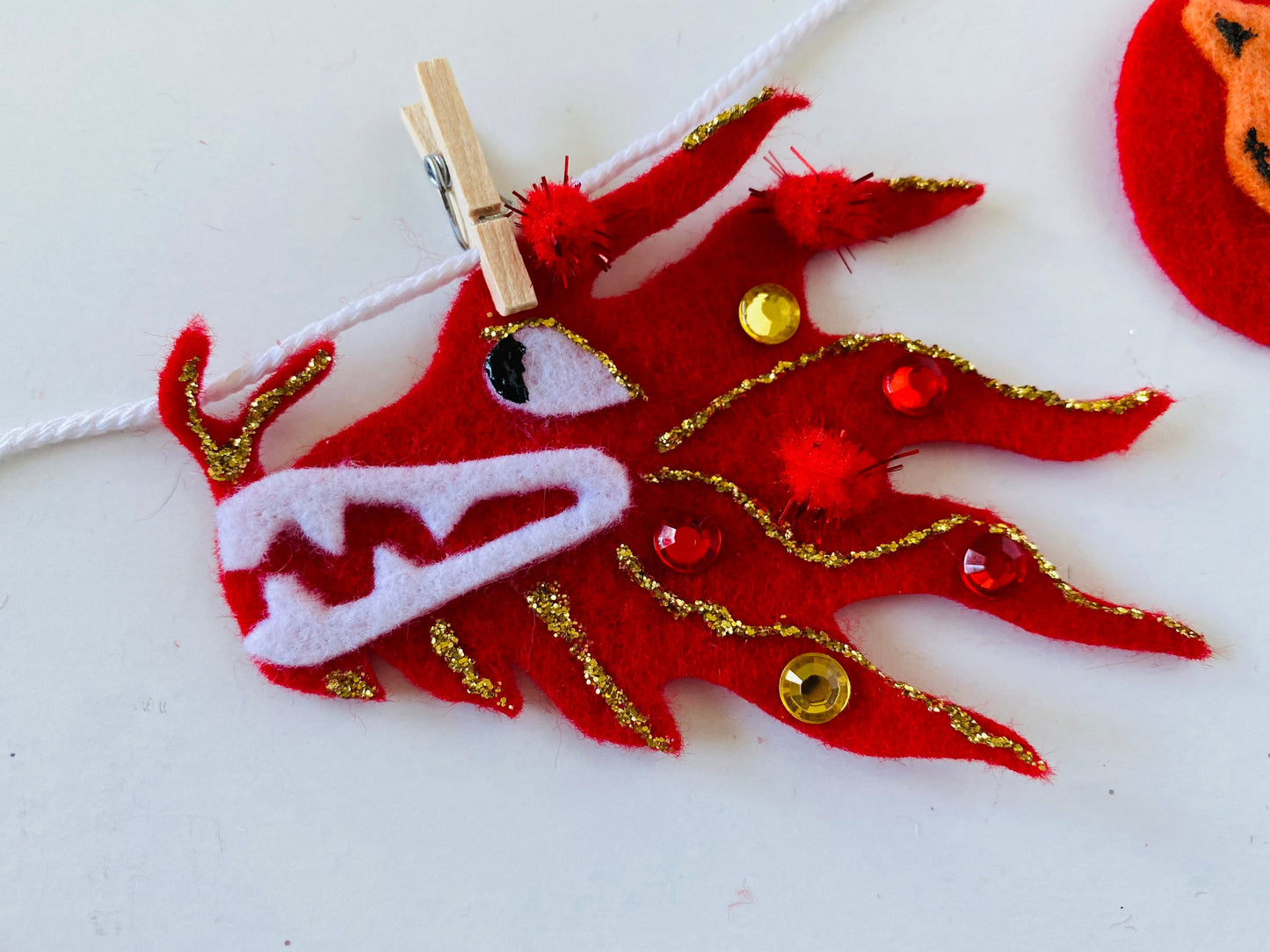 Lunar New Year Miniature Felt Clothesline Banner Chinese Bunting Wall Hanging Decoration with Interchangable Pieces Option