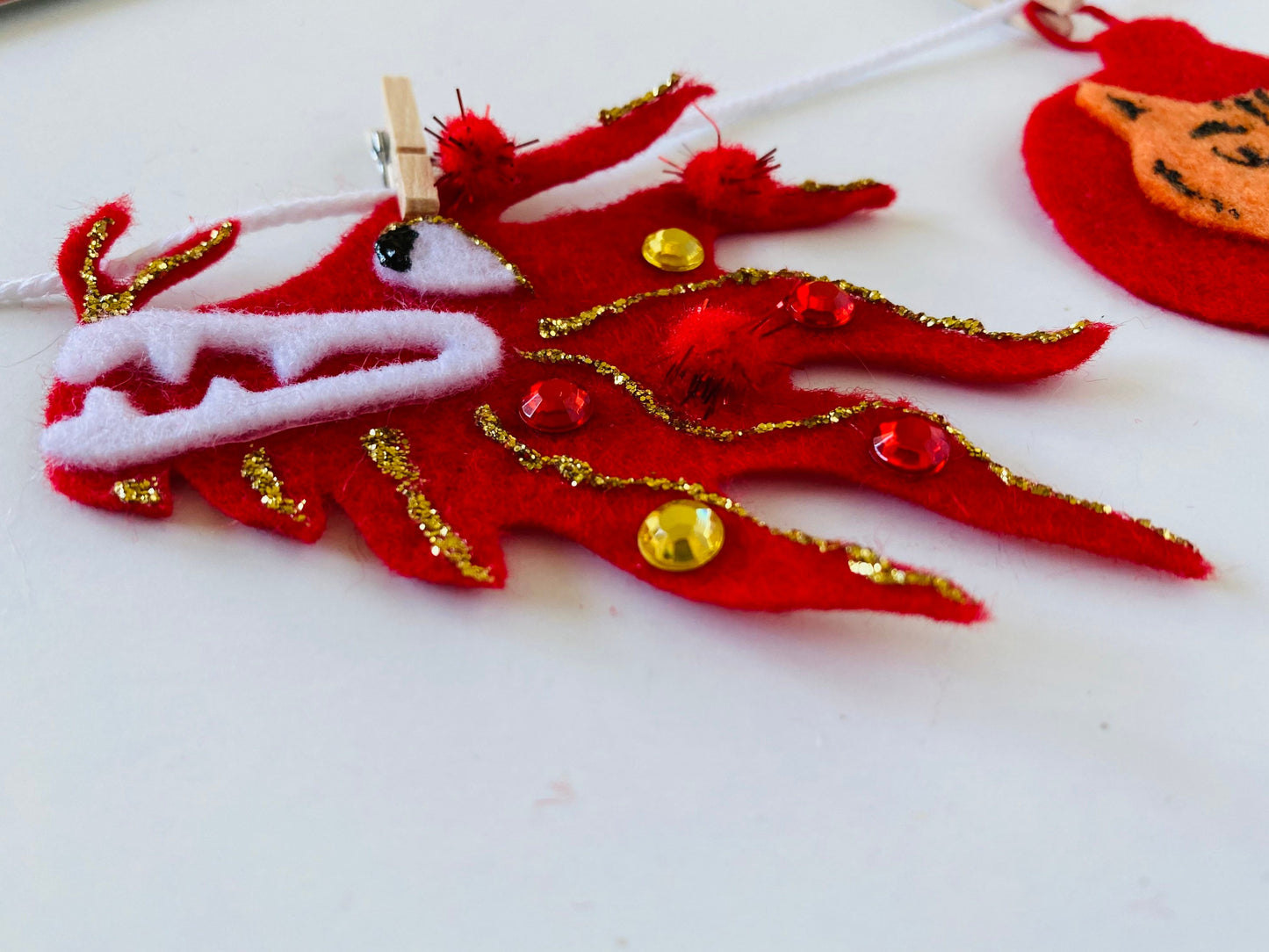 Lunar New Year Miniature Felt Clothesline Banner Chinese Bunting Wall Hanging Decoration with Interchangable Pieces Option