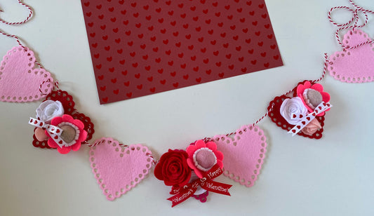 Felt Flowers and Roses Heart Doilies Garland Bunting Banner Valentines Day Wall Hanging Decoration