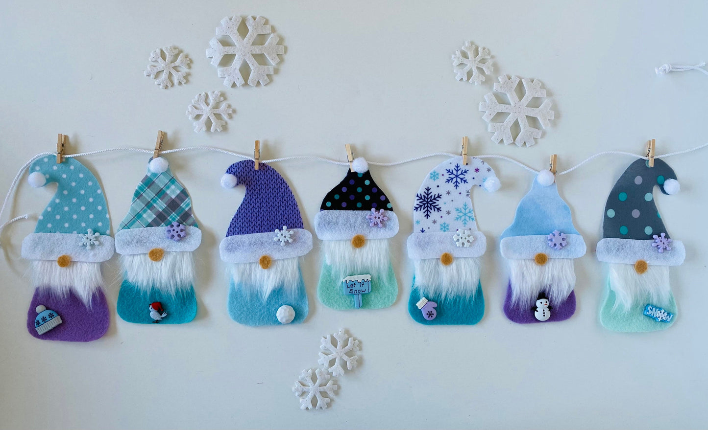 Snowy Winter Gnomes Felt Banner Garland Bunting January Wall Hanging Decoration