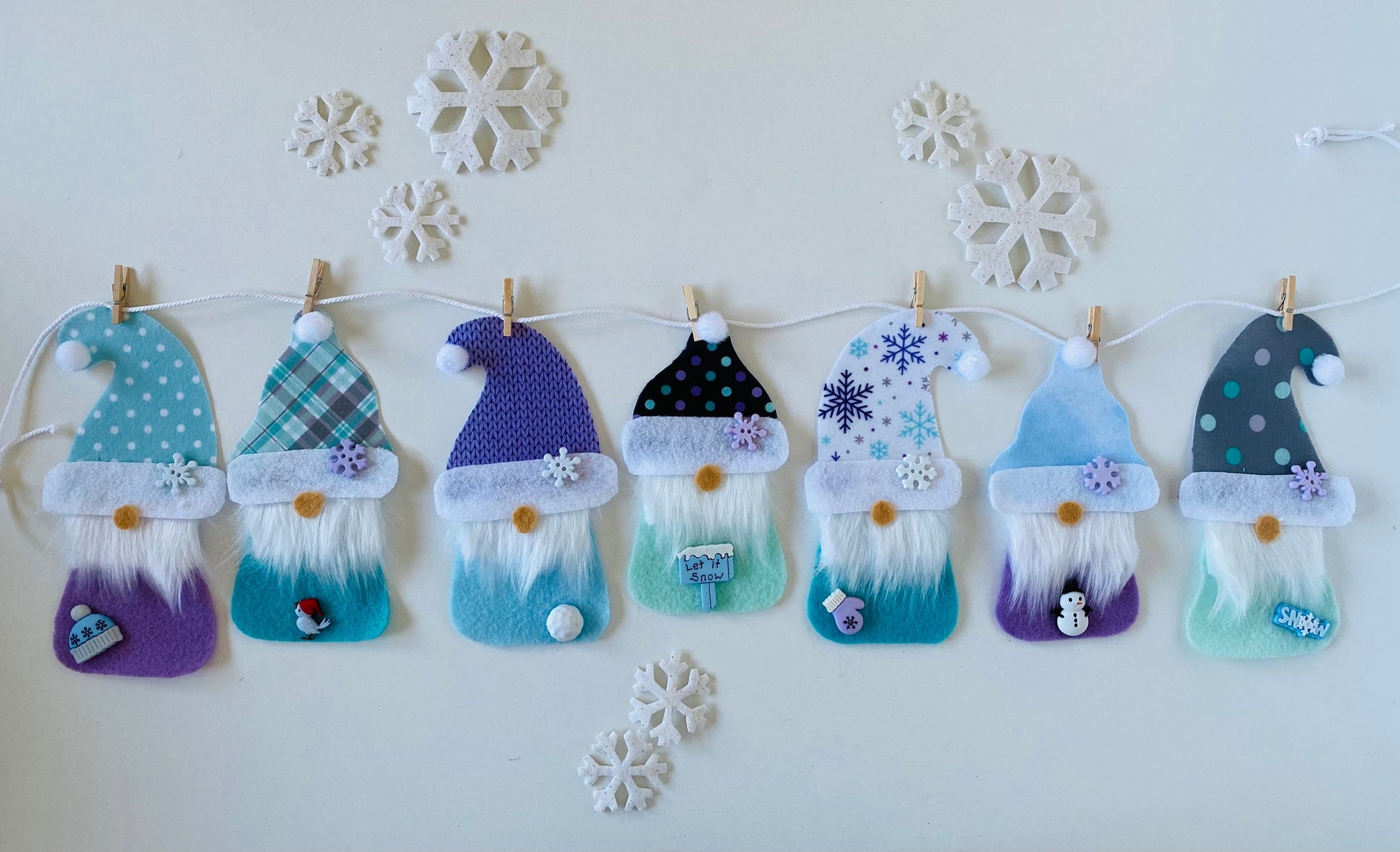 Snowy Winter Gnomes Felt Banner Garland Bunting January Wall Hanging Decoration