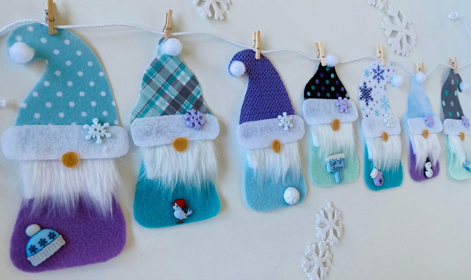 Snowy Winter Gnomes Felt Banner Garland Bunting January Wall Hanging Decoration