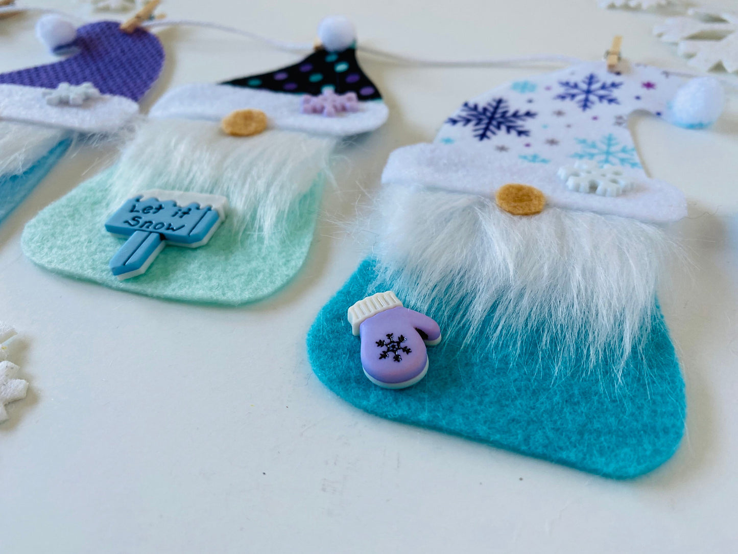 Snowy Winter Gnomes Felt Banner Garland Bunting January Wall Hanging Decoration