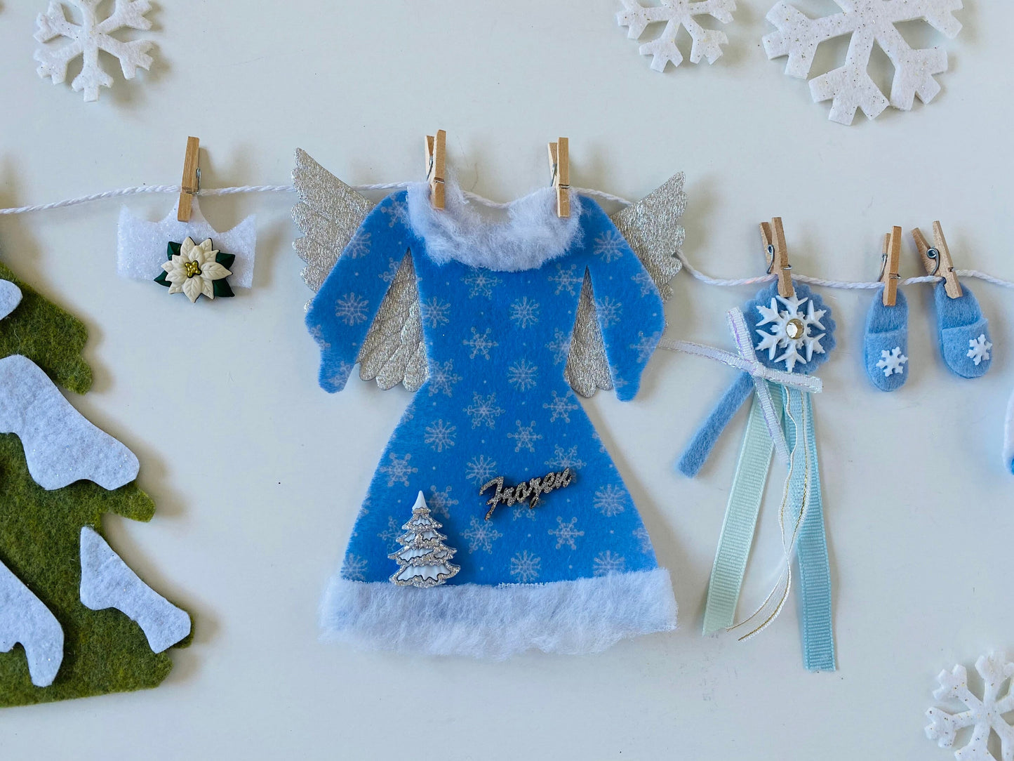 Winter Fairy Snow Angel Miniature Felt Clothesline Banner Garland Bunting Wall Hanging Decoration