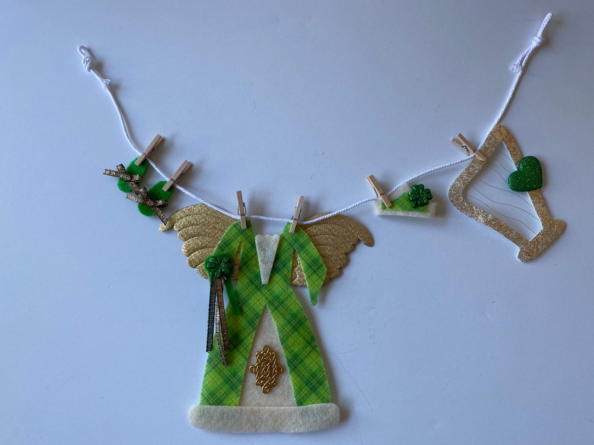 Irish Angel Miniature Felt Clothesline Banner St. Patrick’s Day Garland Fairy Bunting Wall Hanging Decoration