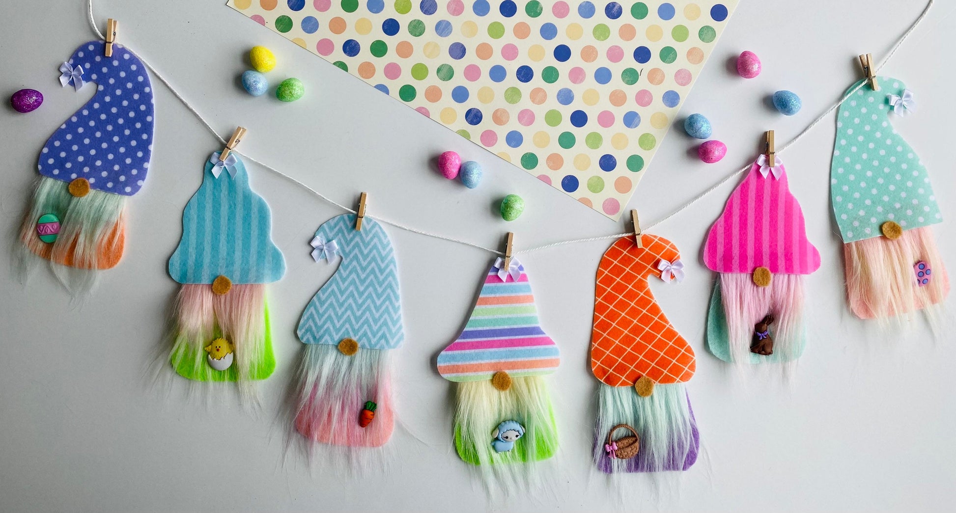 Easter Spring Gnome Felt Miniature Banner Garland Bunting Wall Hanging Decoration