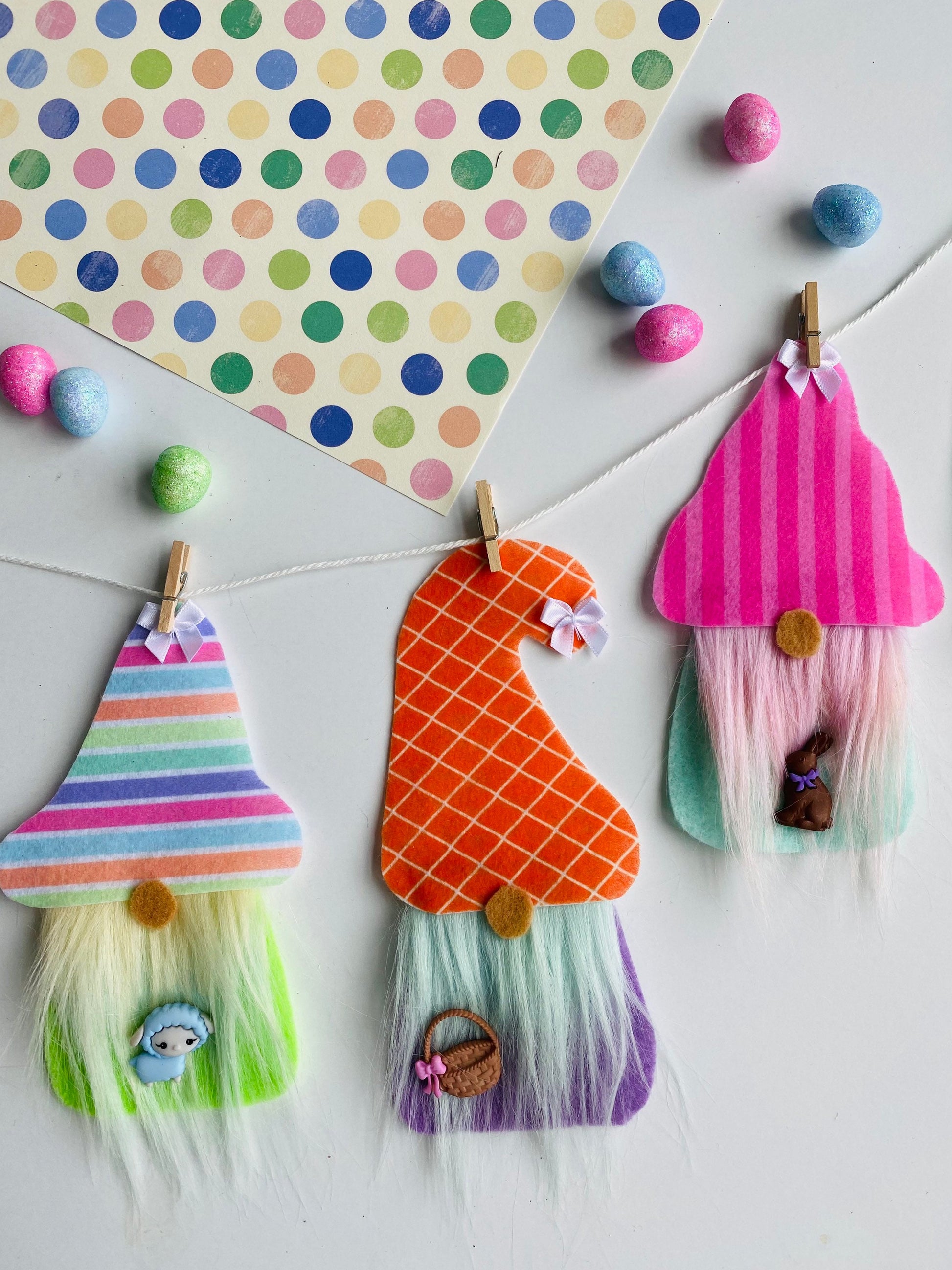 Easter Spring Gnome Felt Miniature Banner Garland Bunting Wall Hanging Decoration