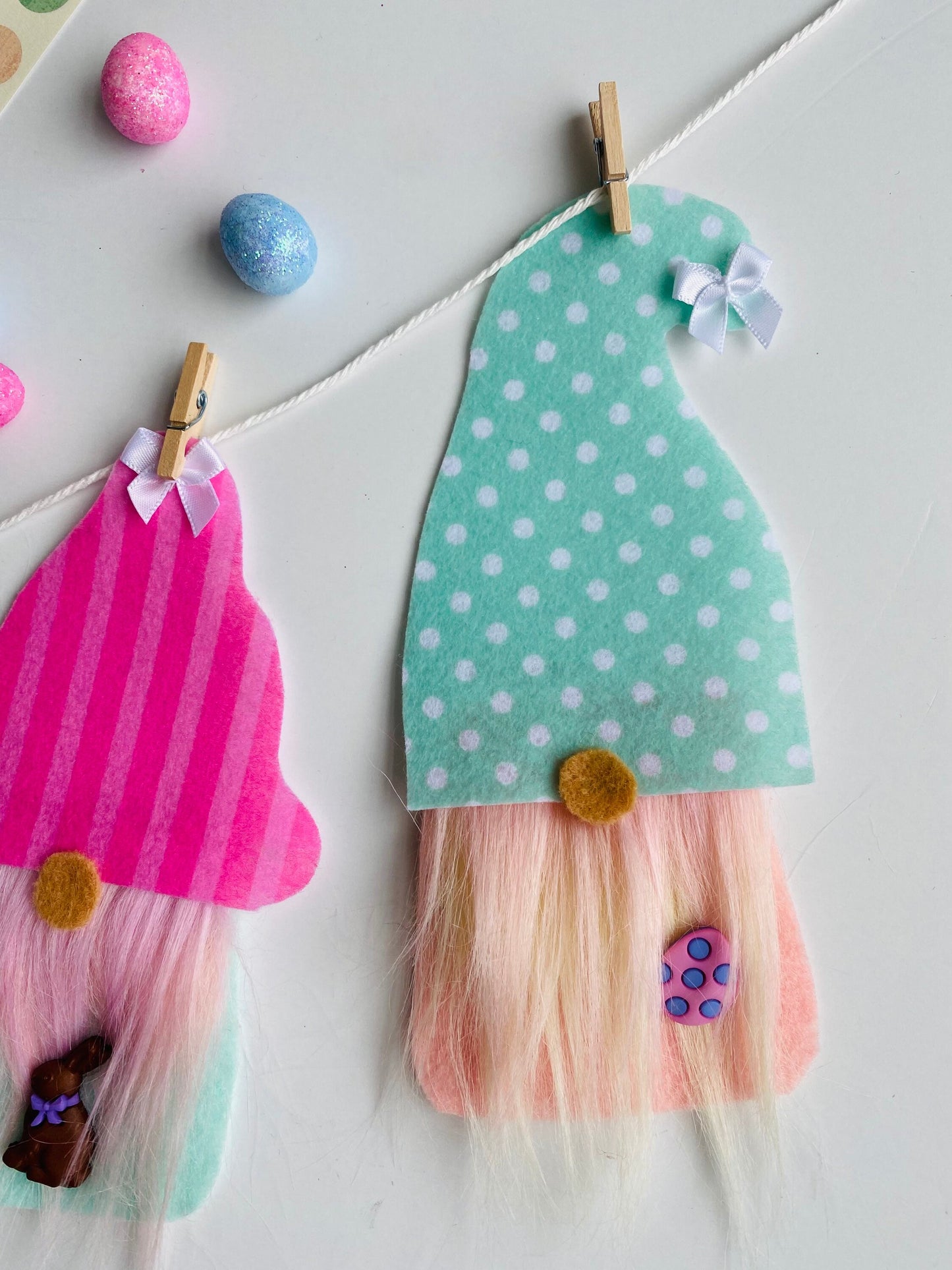 Easter Spring Gnome Felt Miniature Banner Garland Bunting Wall Hanging Decoration