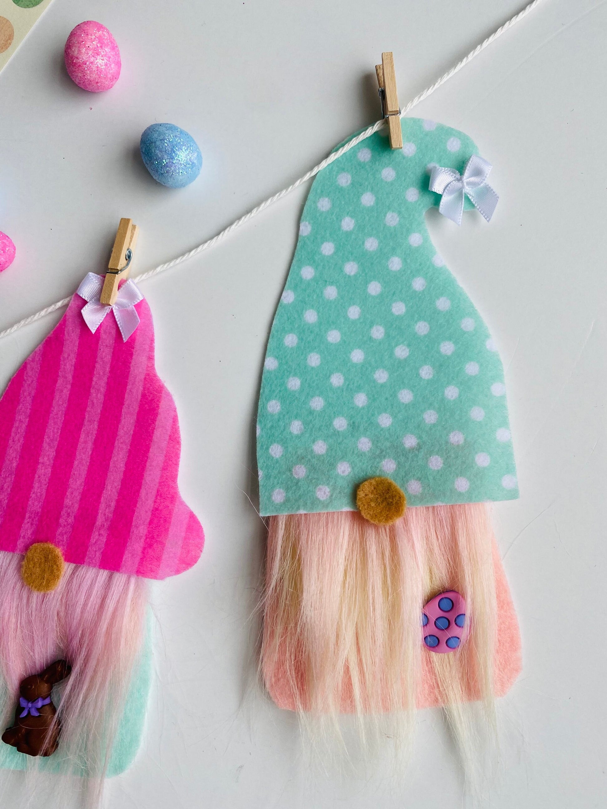 Easter Spring Gnome Felt Miniature Banner Garland Bunting Wall Hanging Decoration